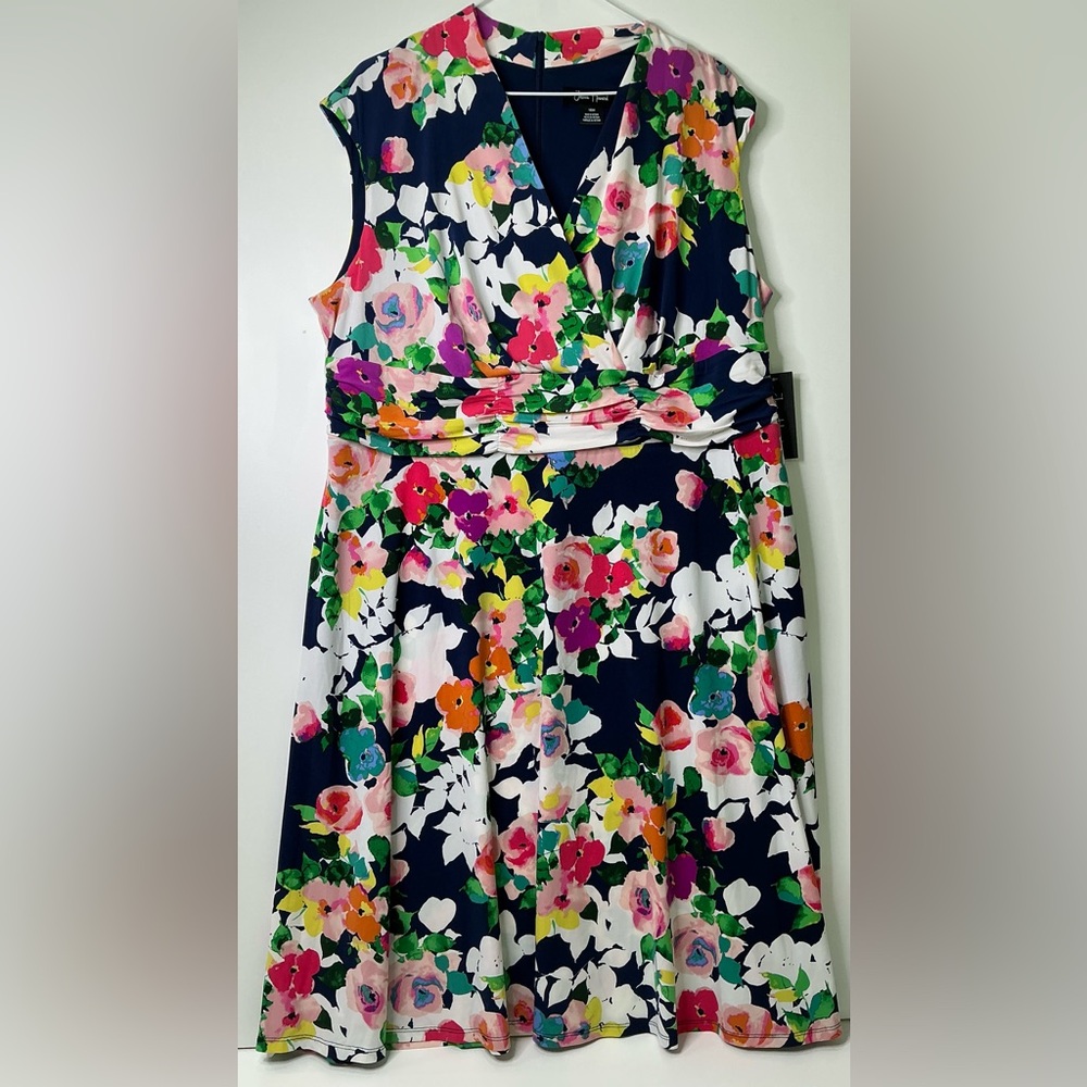 Jessica Howard Women's Sleeveless Floral Fit & Flare Dress - Navy Ivory - 16W